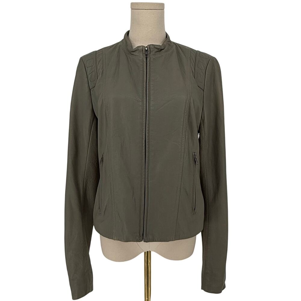 Vintage Y2K Theory Leather Jacket Cropped Casual Olive Green Women's L Designer